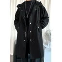 Fashionable Boys Trench Coat Plain Button Closure Pocket Loose Fit Trench Coat with Hood