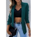 Simple Ladies Plain Blazer Solid Color Lapel Collar Open Front Regular Fit Suit Jacket