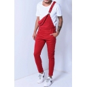 Simple Mens Denim Overalls Pure Color Slim Fit Overalls with Pocket