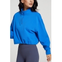 Casual Womens Sweatshirt Solid Color Half Zip Stand Collar Long Sleeve Relaxed Sweatshirt