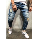 Modern Mens Jeans Medium Wash Zipper Placket Full Length Skinny Fit Jeans