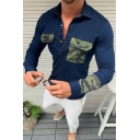 Fancy Jacket Contrasting Camouflage Pockets Button down Long Sleeve Denim Jacket for Men