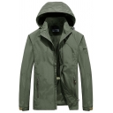 Dashing Mens Coat Solid Color Zip Closure Long Sleeve Regular Fit Coat with Hooded