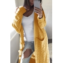 Casual Womens Cardigan Solid Cable Knit Open Front Long Sleeve Oversized Longline Cardigan