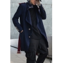 Cool Men Coat Pure Color Lace-up Lapel Collar Loose Long Sleeve Button Closure Trench Coat