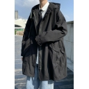 Boy's Trench Coat Leisure Plain Zip Placket Long Sleeve Loose Fit Trench Coat with Hood