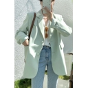 Leisure Ladies Blazers Solid Notched Lapel Button Down Long Sleeve Flap Pockets Oversized Suit Jacket