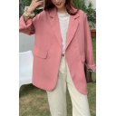 Stylish Ladies Blazer Plain Notched Lapel Collar Double Breasted Relaxed Fit Suit Jacket