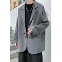 Classic Men Blazer Whole Colored Long Sleeve Loose Lapel Collar Button Closure Suit Jacket