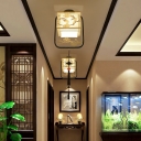 1-Light Flush Light Fixtures Traditional Style Square Shape Fabric Ceiling Lighting