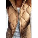 Leisure Ladies Vest Solid Stand Collar Zip Up Flap Pockets Padded Vest