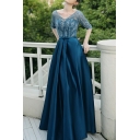 Luxury Party Flare Dress Solid Color Slim Fit Half-Sleeved Maxi Dress for Women