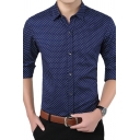 Casual Mens Shirt Polka Dot Long Sleeve Spread Collar Regular Fit Button Shirt