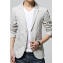 Stylish Mens Suit Pure Color Long-Sleeved Lapel Collar Single Button Blazer Suit with Pocket