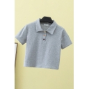 Boyish Girls Polo Shirt Plain Turn Down Collar Short Sleeve Button Up Slim Cropped Polo Shirt