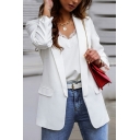 Classic Ladies Plain Blazer Lapel Collar Open Front Slim Fit Suit Jacket with Flap Pocket