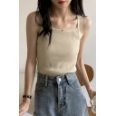 Casual Womens Tank Tee Square Neck Solid Color Knitted Tank Top
