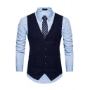 Men's Simple Suit Vest Solid Color Single Breasted V-Neck Regular Fit Suit Vest