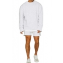 Athletic Co-ords Plain Long Sleeve Crew Neck Sweatshirt with Shorts Fitted Co-ords for Men