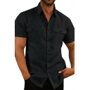 Simple Mens Shirt Plain Button Closure Turn-down Collar Regular Fit Shirt