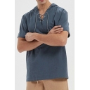 Trendy Mens Shirt Solid Color Lacing Regular Fit Shirt with Hood