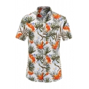 Leisure Mens Shirt Floral Print Short Sleeve Turn-down Collar Regular Fit Button Shirt