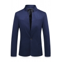 Fashionable Mens Blazer Plain Stand Collar Skinny Long Sleeve Single Button Suit Blazer