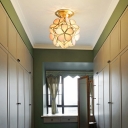 Flower Glass Close to Ceiling Lighting Brass Traditional Semi Flush Ceiling Lights for Bedroom