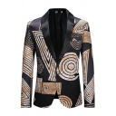 Mens Luxury Jacquard Suit Jacket Graphic Print Shawl Collar Single Button Suit Jacket in Black