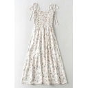Vintage Girls Cami Floral Pattern Spaghetti Straps Bow Midi Flare Dress