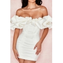 Modern Womens Dress Solid Color Off the Shoulder Ruffle Mini Bodycon Dress