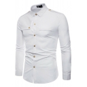Stylish Mens Shirt Plain Long Sleeve Button Closure Stand Collar Slim Fit Shirt