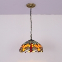 Tiffany Style Dragonfly Pendant Lighting Glass 1 Light Hanging Lamp in Orange