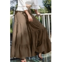 Elegant Womens Pants Solid Color Elastic Waist Mid Rise Ruffle Skirt