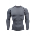 Men's Sporty T-Shirt Contrasting Line Long Sleeve Round Neck Slim Fit T-Shirt