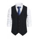 Men's Simple Suit Vest Stripe Pattern Single Breasted V-Neck Regular Fit Suit Vest