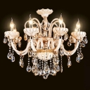 6 Lights Faceted Glass Bobeche Chandelier Light Fixtures European Style Crystal Pendant Chandelier in Gold