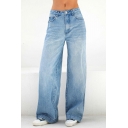 Leisure Girls Jeans Lightwash Blue Zip Closure High Waist Wide Leg Denim Pants