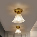 Single Light Flush Mount Light with Glass Shade Ceiling Light in Gold for Bedroom Corridor