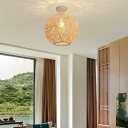 1-Light Flush Mount Ceiling Light Contemporary Style Globe Shape Rattan Close To Ceiling Light