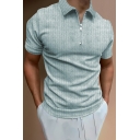 Street Style Men Polo Shirt Stripe Print Spread Collar Short Sleeve Slim Zipper Polo Shirt