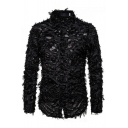 Chic Mens Shirt Three-dimensional Feather Long Sleeve Button Closure Stand Collar Regular Fit Shirt