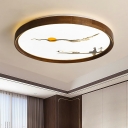 Round Flush Mount Ceiling Light Contemporary Style LED Lighting in Wood