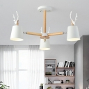 3-Light Chandelier Lighting Contemporary Style Cone Shape Wood Hanging Light