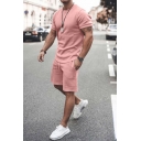 Basic Men Co-ords Solid Color Crew Collar Short Sleeve Sweatshirt with Shorts Slimming Set