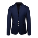 Men Urban Blazer Pure Color Long Sleeves Slim Fitted Stand Collar Button Fly Suit Blazer