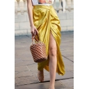 Modern Ladies Skirt Solid Sashes High Low Asymmetrical Skirt
