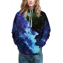 Stylish Ladies Hoodie Drawstring 3D Galaxy Pattern Regular Fit Long-Sleeved Hooded Sweatshirt