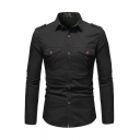 Modern Mens Shirt Plain Long Sleeve Turn-down Collar Regular Fit Button Shirt with Pocket