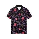 Trendy Mens Polo Shirt Floral Pattern Button Detail Turn-down Collar Regular Fit Polo Shirt